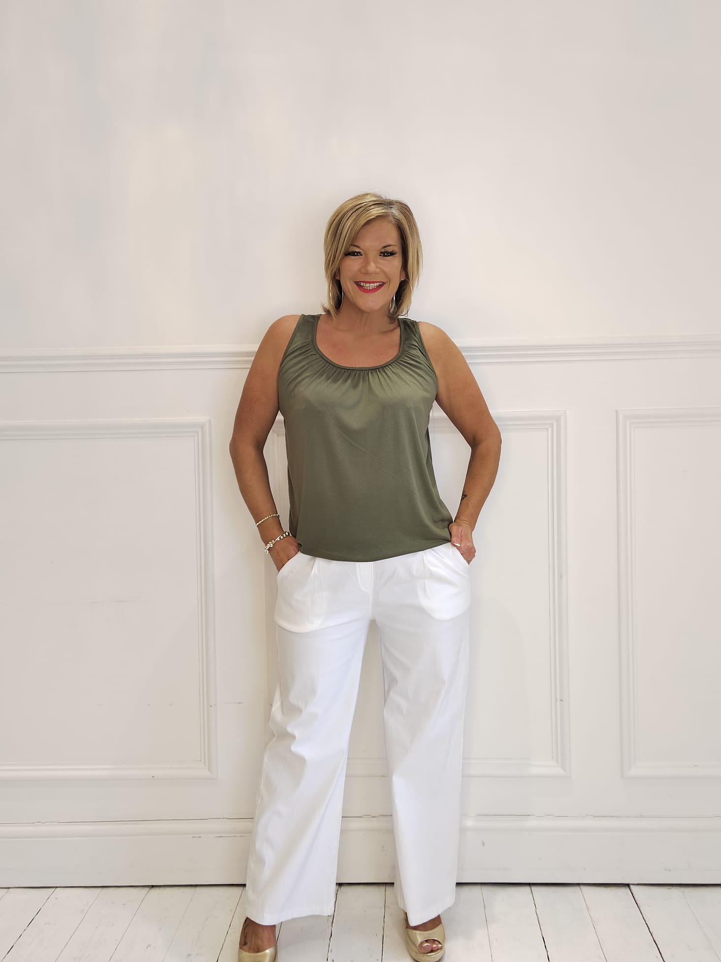 Magic White Wide Leg Trousers (Size One Fits 8-14) (Size 2 Fits 14