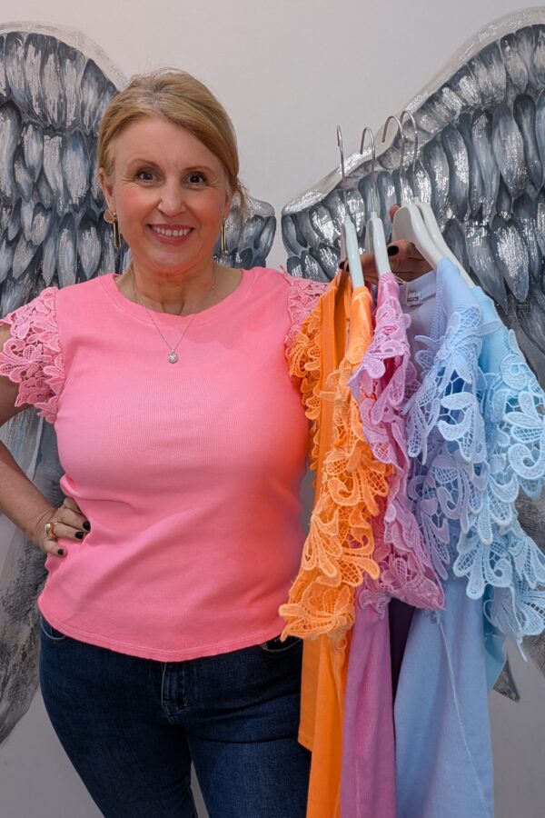 Hayley Lace Sleeve T-Shirt (One Size Fits 12 to 16)