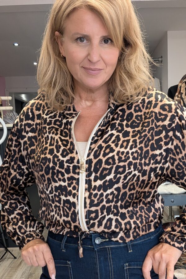 Paris Leopard Print Satin Feel Bomber Jacket (One Size Fits 10 to 14)