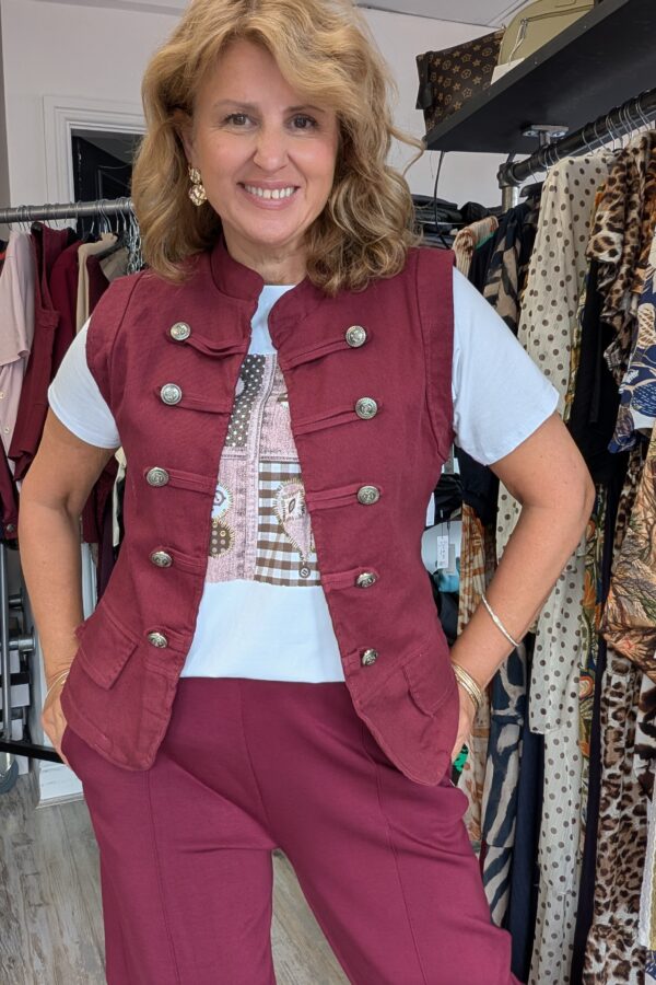 Cher Drill Cotton Waistcoat - Available In Navy & Burgundy (One Size 10 to 16)