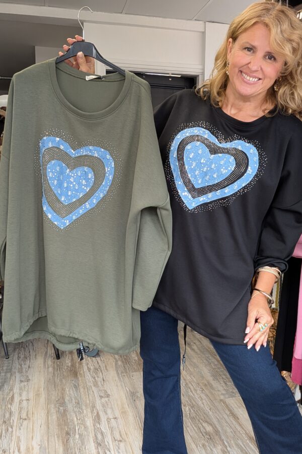 Neve Lightweight Sweatshirt Top Heart Motif  / Available in 3 Colours (One size fits 12-20)