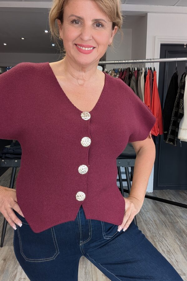 Laura V Neck Gold Button Short Sleeved (One Size Fits 12 to 16)