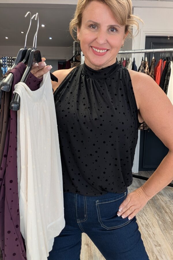 Alex Bow Neck Spot Top (One Size Fits 8 to 14)