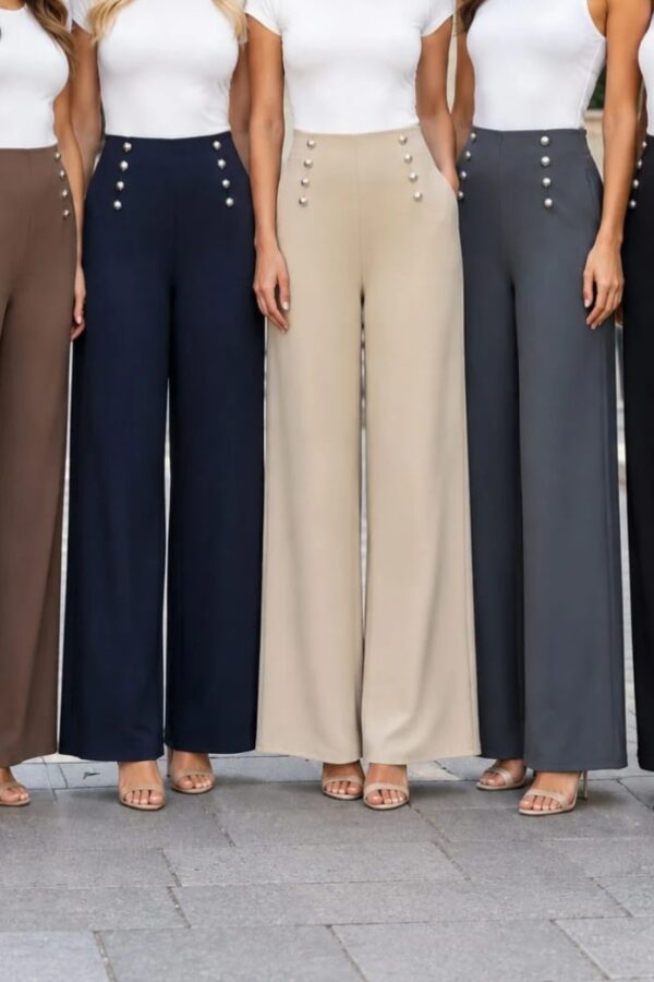 Sophie Button Detail Wide Leg Trousers (Individually Sized)
