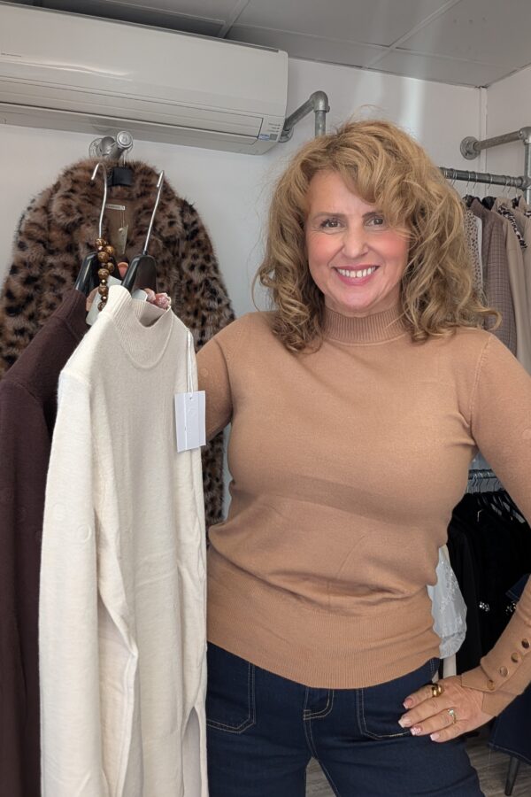 Emily Fine Knit Gold Button Cuff Detail Turtle Neck Jumper