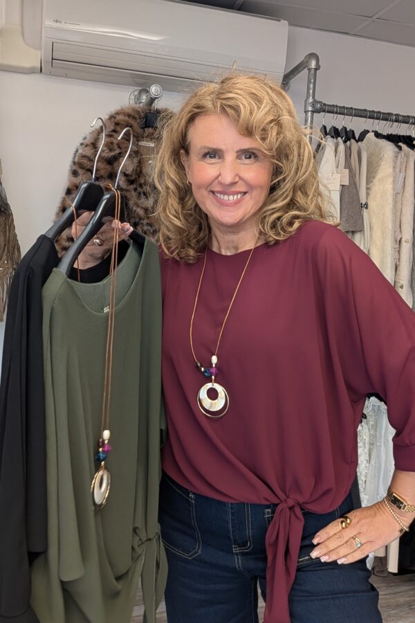 Hannah Tie Detail Blouse and Necklace (One Size Fits 10/16)